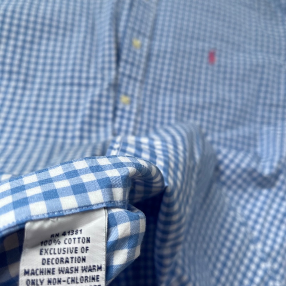 Ralph Lauren Polo Blue White Check Gingham buttons down Classic Fit Shirt XL - Picture 6 of 8
